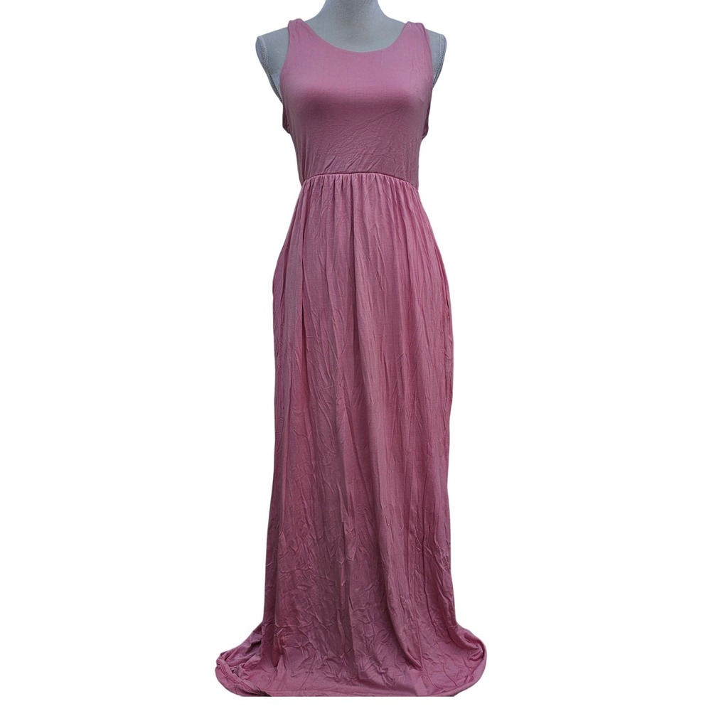 Beeson River Pink‎ Sleeveless Empire Waist Maxi Dress Scoop Neck Jersey Knit S